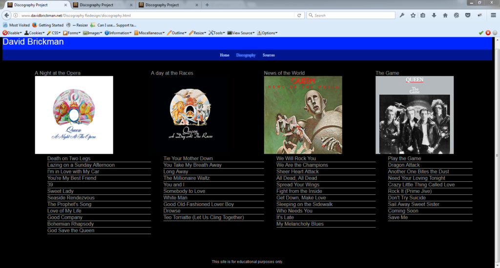 I changed the look and layout of the Discography Page