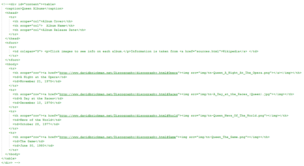 This was the code for how I originally coded the album array